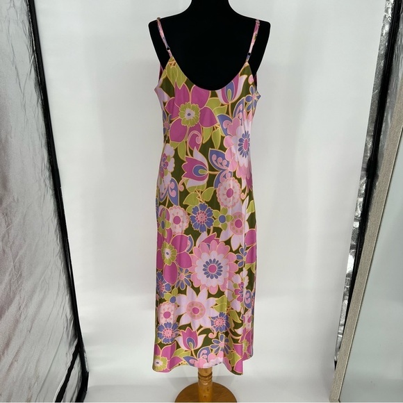 Gorgeous Retro‎ Floral Satin Cowl Neckline vintage Midi Slip  Dress - Picture 6 of 13